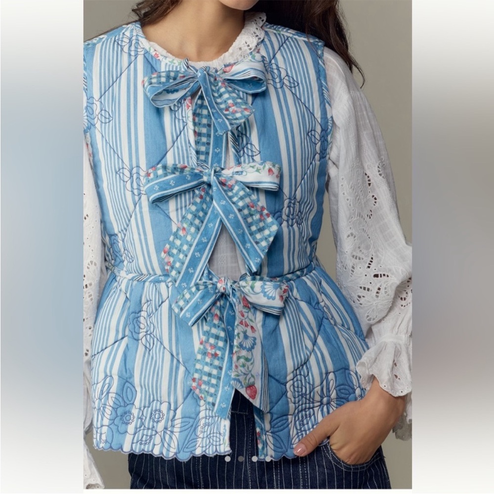 NWT Damson Madder Catrin Quilted reversible Tie-Front Vest Size 12
